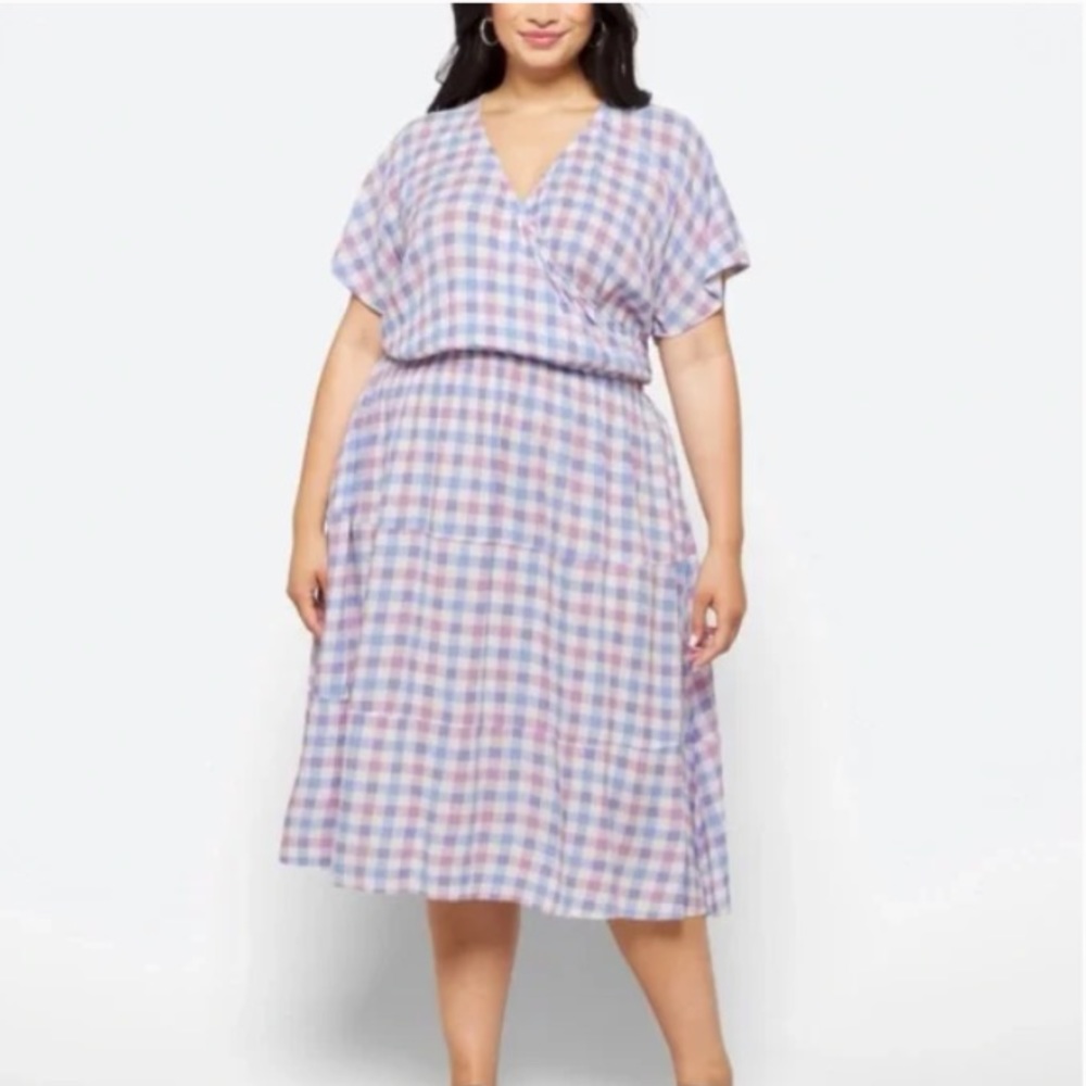 MARKET & SPRUCE Gingham Plaid Checkered Midi Dress Size L